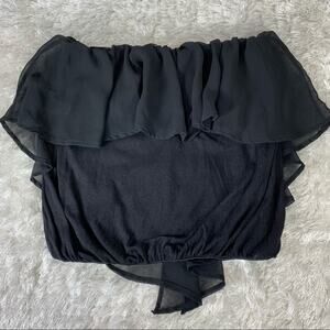 Arden B Black Tube Top w Chiffon Overlay Small